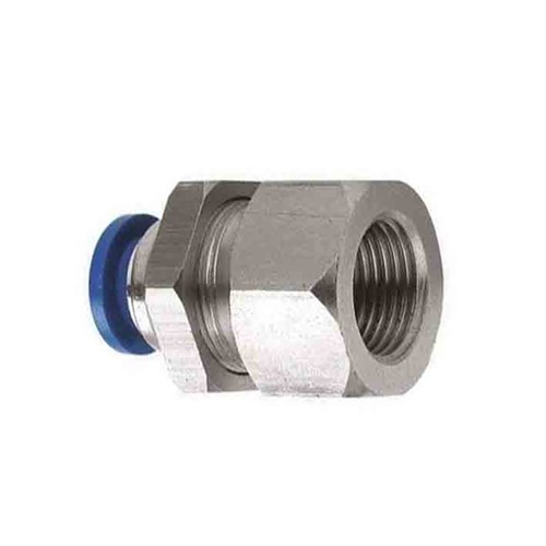 BRASS NICKLE PLATED PUSH-IN TUBE BULKHEAD - Metric x BSPP female thread