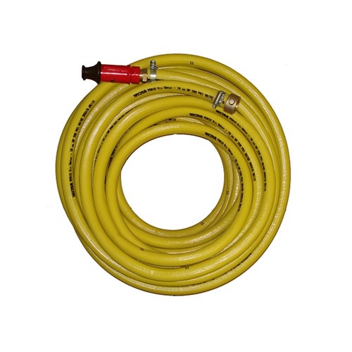 SAFETY YELLOW 25mm x 50m Brass Nut & Tail 25 x 25 & PVC Fire Nozzle
