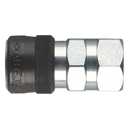 CEJN Series 116 hydraulic quick disconnect couplings for ultra high working pressure of 21750 psi (150 Mpa) in standard non-drip design, bodies are hardened steel with Zinc plated finish threaded NPT female, NBR seals for temperature range of -30 to 100 degree C and flow rate of 6.0 LPM. Ideal for Rescue tools, torque tools, hydraulic bolt tensioners and bearing pullers 