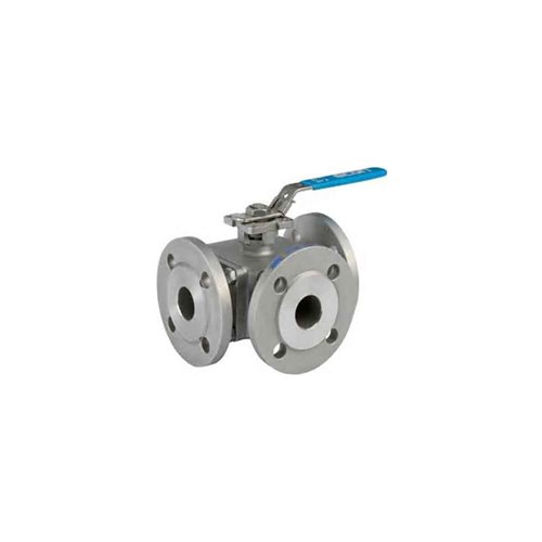 STAINLESS STEEL 316 BALL VALVE - 3 WAY L Port, ISO Pad, Flanged ANSI 150, PTFE